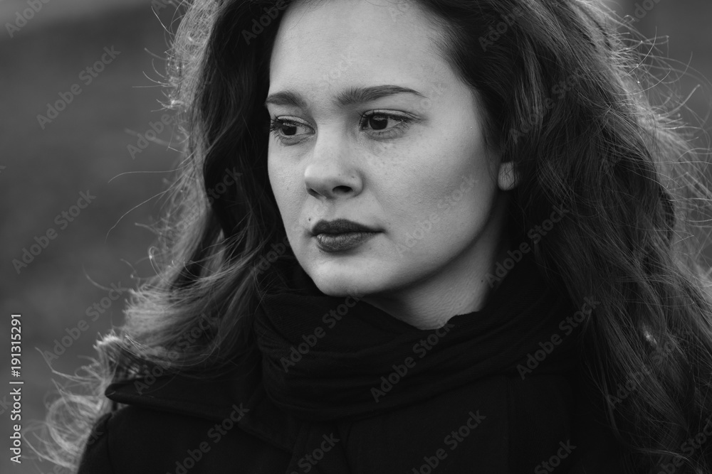 Solitude portrait. Black and white woman portrait. Solitude portrait. Black and white woman portrait.