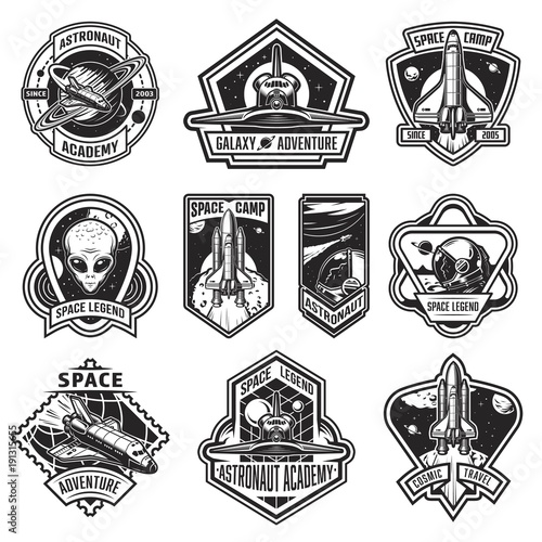 Set of vintage space and astronaut badges
