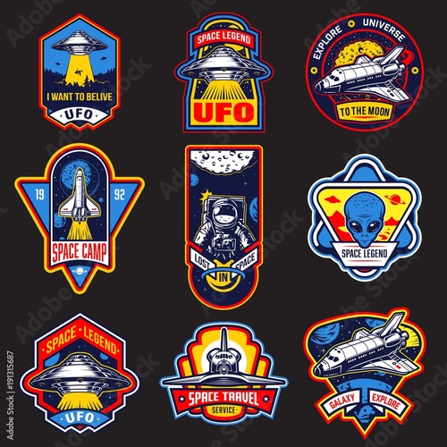 Set of vintage space and astronaut badges