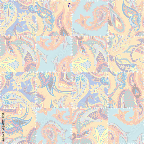 Seamless background pattern. Geometric patchwork pattern of a squares. Paisley ornament.