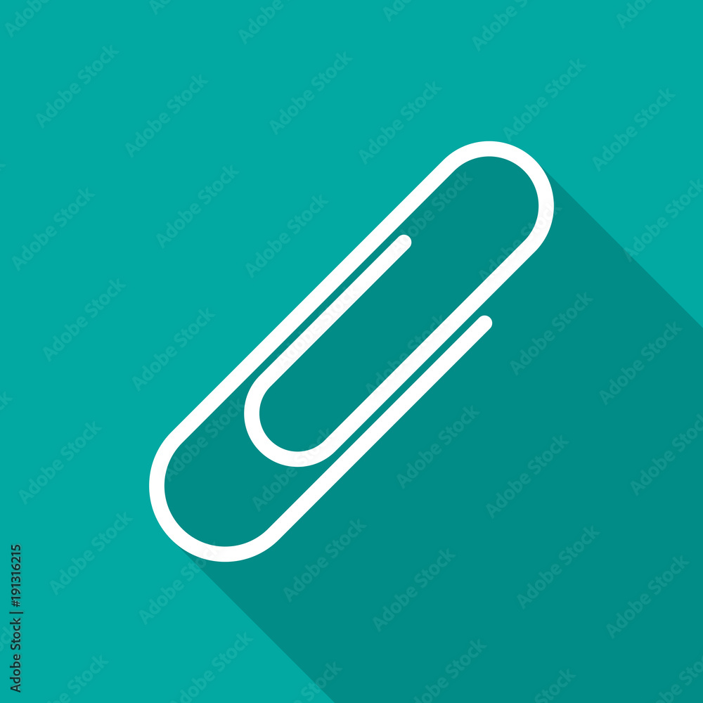 Paper clip icon with long shadow. Flat design style. Paper clip simple silhouette. Modern, minimalist icon in stylish colors. Web site page and mobile app design vector element. Paper clip icon with long shadow. Flat design style. Paper clip simple silhouette. Modern, minimalist icon in stylish colors. Web site page and mobile app design vector element.