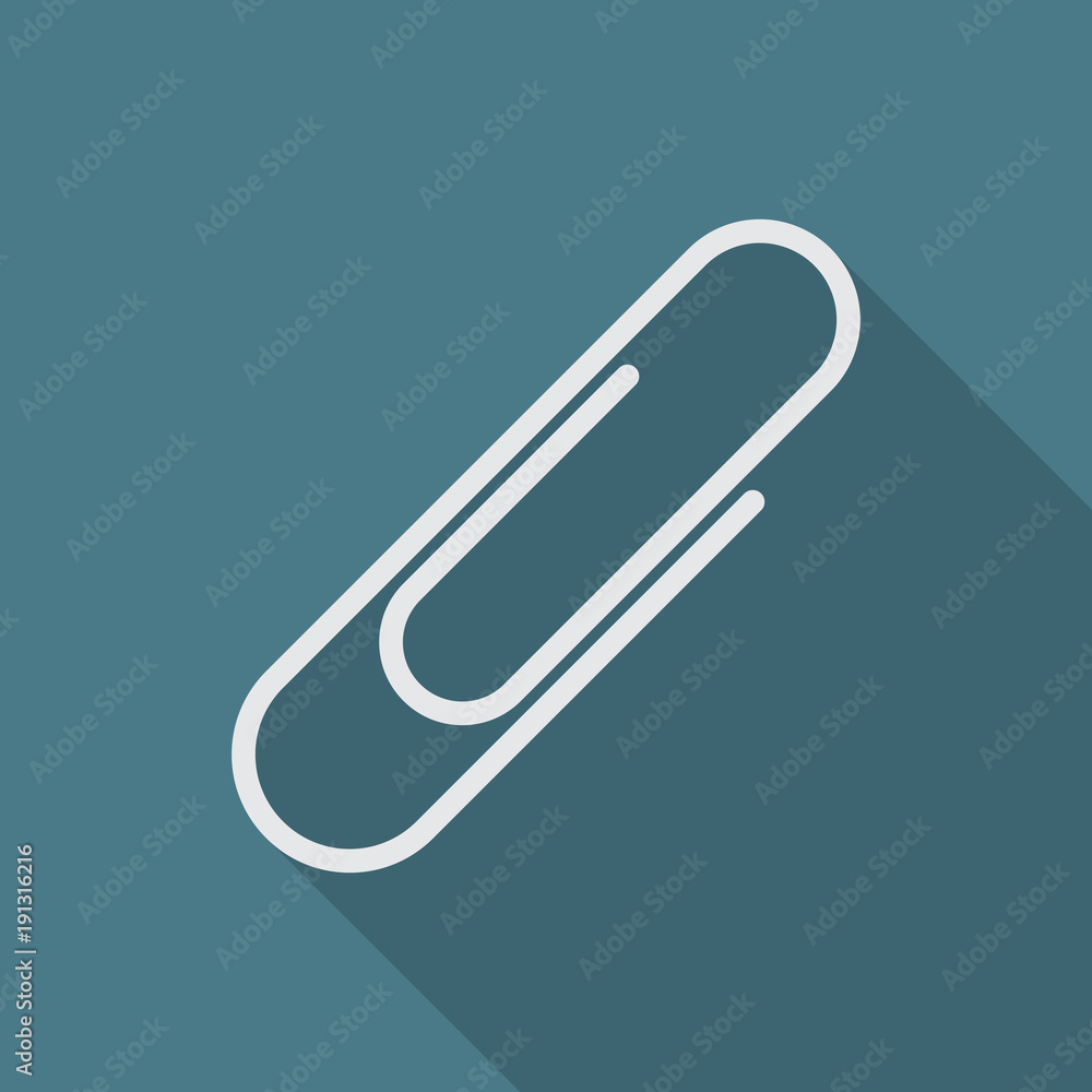 Paper clip icon with long shadow. Flat design style. Paper clip simple silhouette. Modern, minimalist icon in stylish colors. Web site page and mobile app design vector element. Paper clip icon with long shadow. Flat design style. Paper clip simple silhouette. Modern, minimalist icon in stylish colors. Web site page and mobile app design vector element.