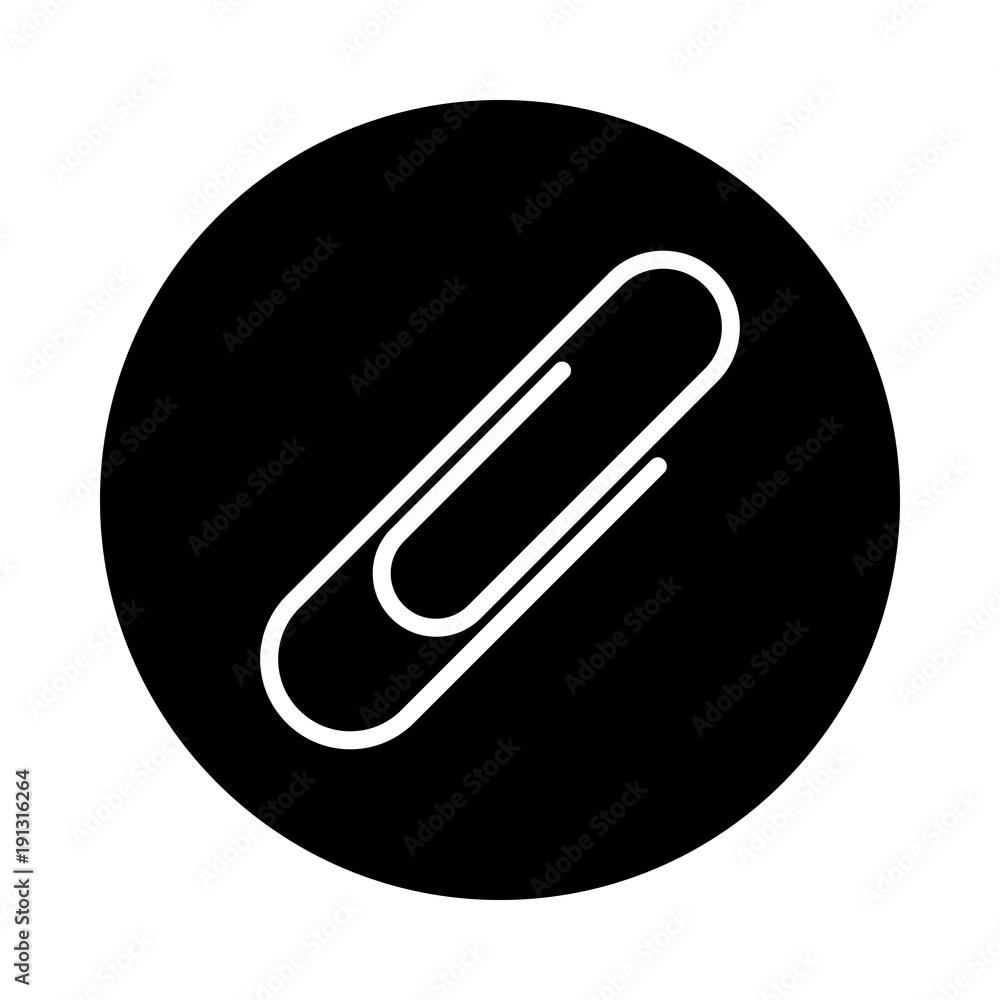 Paper clip circle icon. Black, round, minimalist icon isolated on white background. Paper clip simple silhouette. Web site page and mobile app design vector element. Paper clip circle icon. Black, round, minimalist icon isolated on white background. Paper clip simple silhouette. Web site page and mobile app design vector element.
