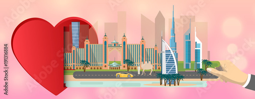  Heart with landmarks of Dubai .Love travel love UAE. February 14 Valentine's Day