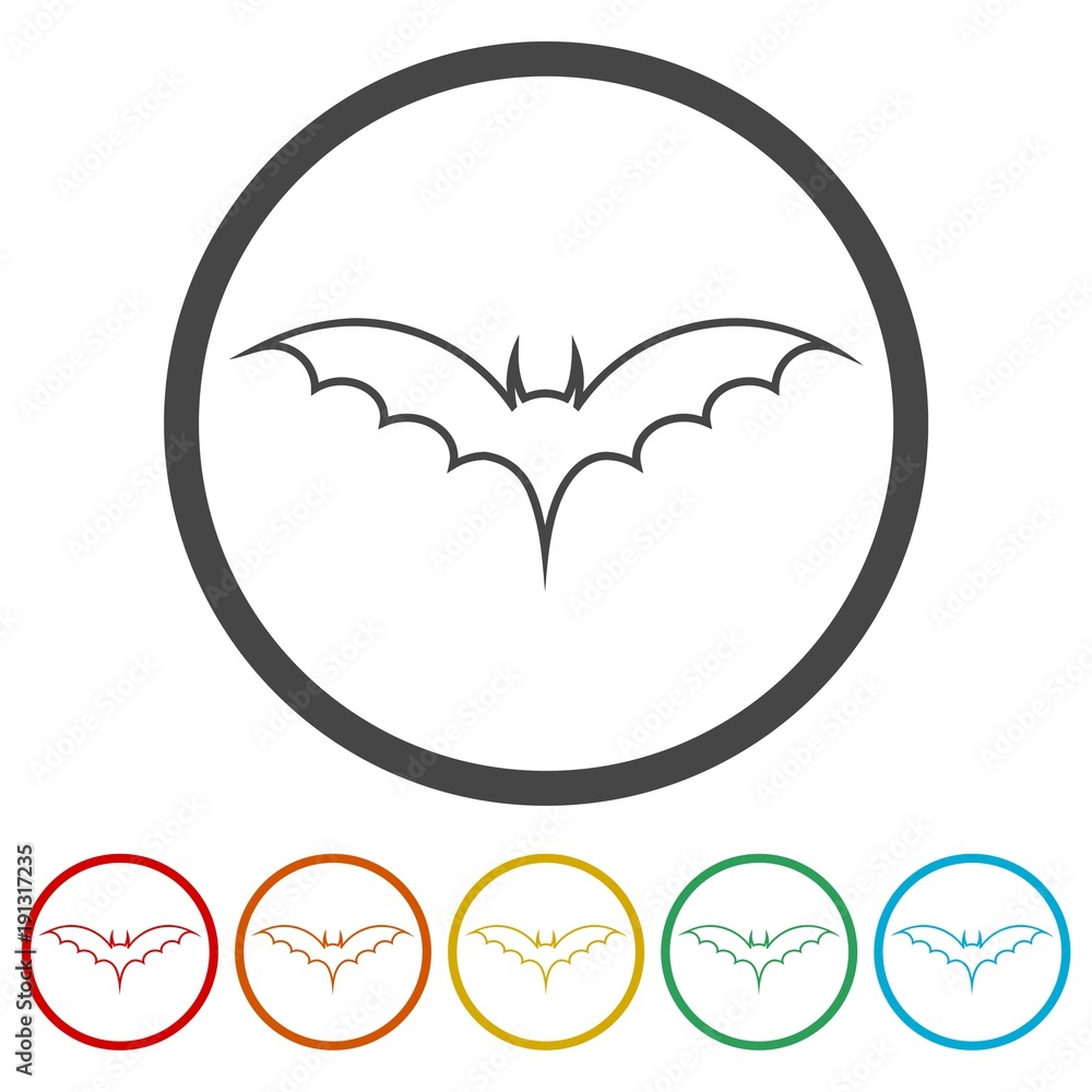Fototapeta premium Bat Silhouette, Bats icons set, 6 Colors Included