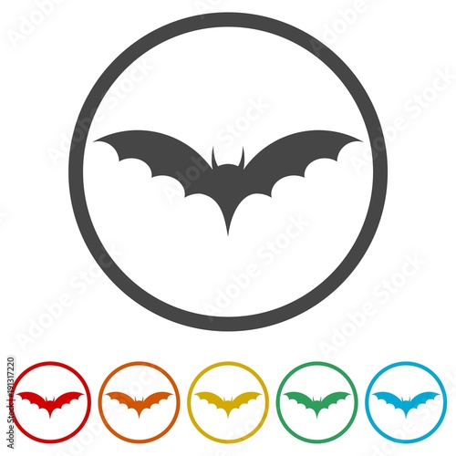 Bat Silhouette, Bats icons set, 6 Colors Included