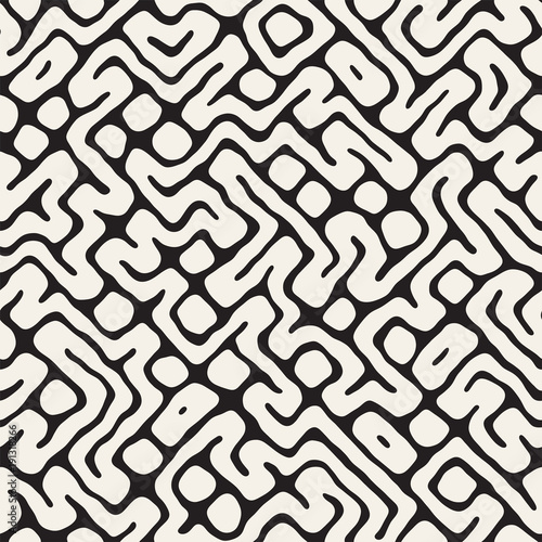 Seamless pattern with maze lines. Monochrome abstract background. Vector hand drawn labyrinth.