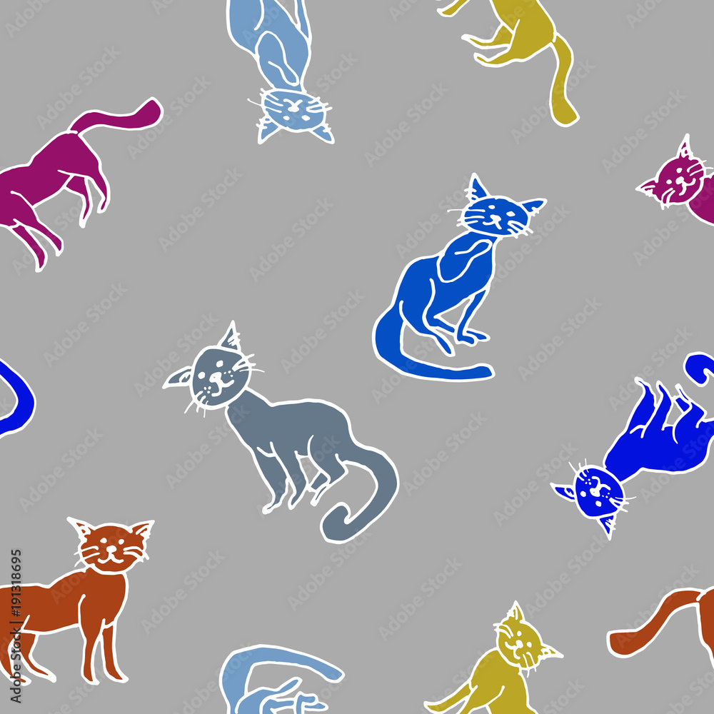 Naklejka premium Cats, vector seamless pattern.