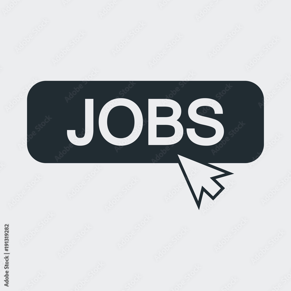 Icono plano puntero en banner JOBS en fondo gris Icono plano puntero en banner JOBS en fondo gris