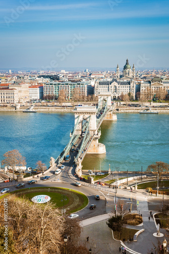 The Szechenyi Chain Bridge in Budapest, Hungary.