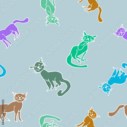Cats, vector seamless pattern. © Svitlana