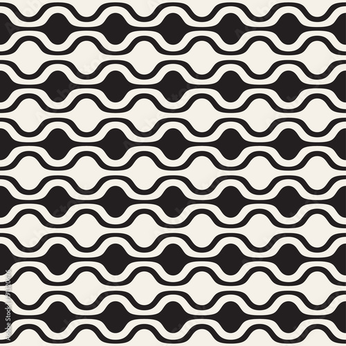 Monochrome wavy lines design. Vector geometric seamless pattern
