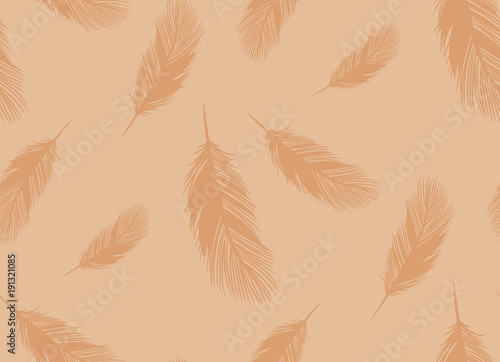 Seamless pattern from outline vector of feathers of fluffy birds