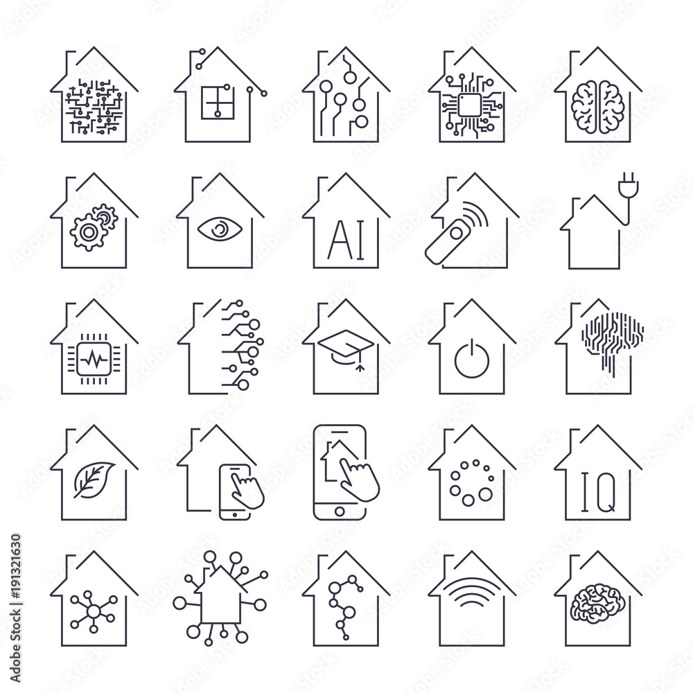 Fototapeta premium Simple set of smart house related line icons. Smart Home and Technology icons set. Editable Stroke.