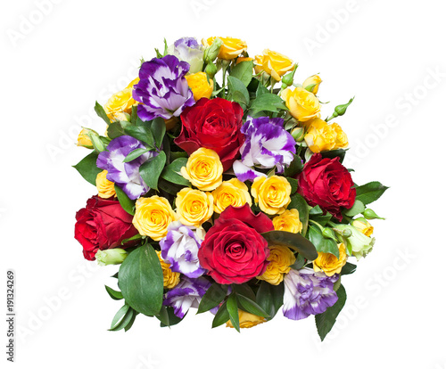 Bouquet of fresh multicolored flowers isolated on white background