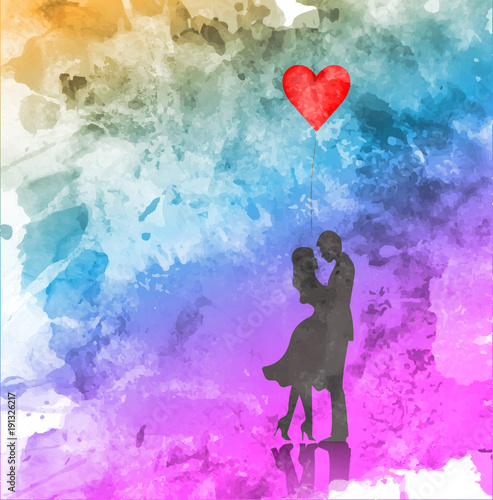 Obraz na plátně Romantic silhouette of loving couple