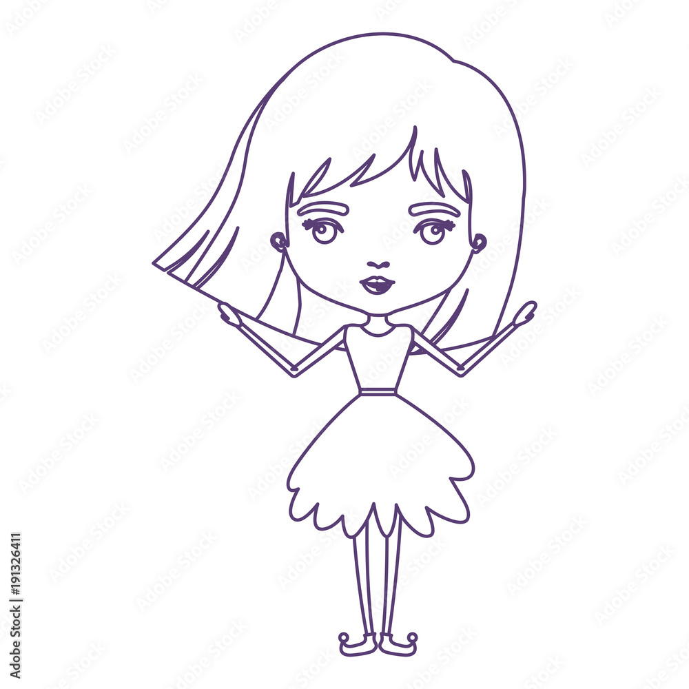 Fototapeta premium girly fairy without wings and short hair in purple contour over white background vector illustration
