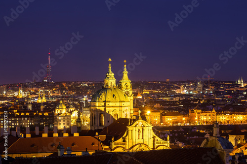 beautiful view of the city of Prague at evening, Czech Republic