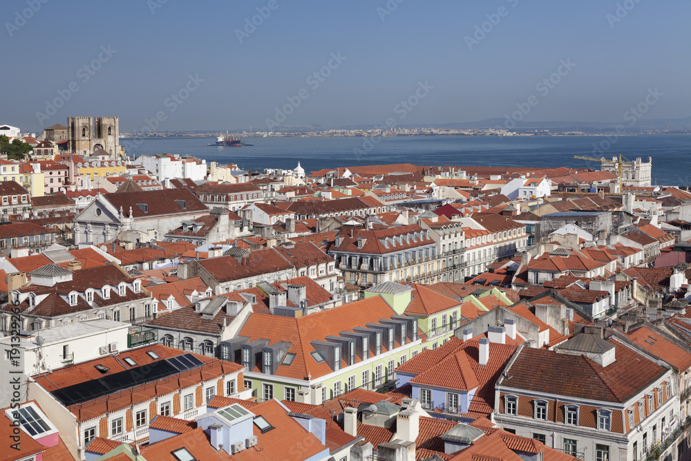 View over the old town to Se Cathedral and Tejo River, Lisbon, Portugal View over the old town to Se Cathedral and Tejo River, Lisbon, Portugal