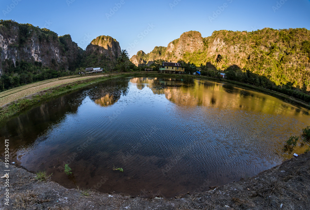 View of Rammang-Rammang, limestone forest in South Sulawesi Indonesia