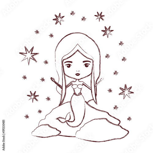 mermaid in a rock with stars in brown blurred silhouette vector illustration