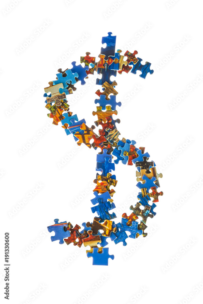 Symbol $ made of puzzle pieces Symbol $ made of puzzle pieces