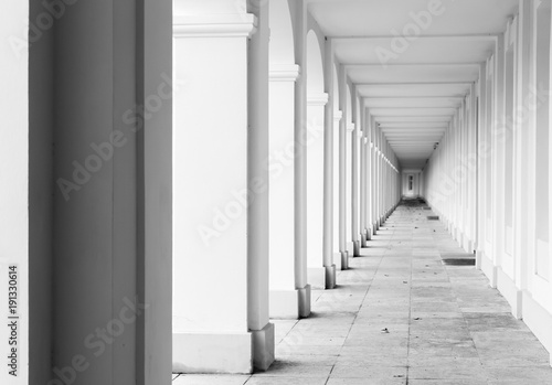 Empty white corridor interior perspective