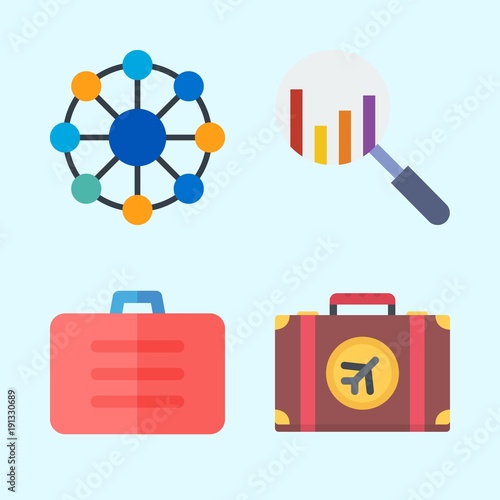 Icons set about Commerce with search, suitcase and networking