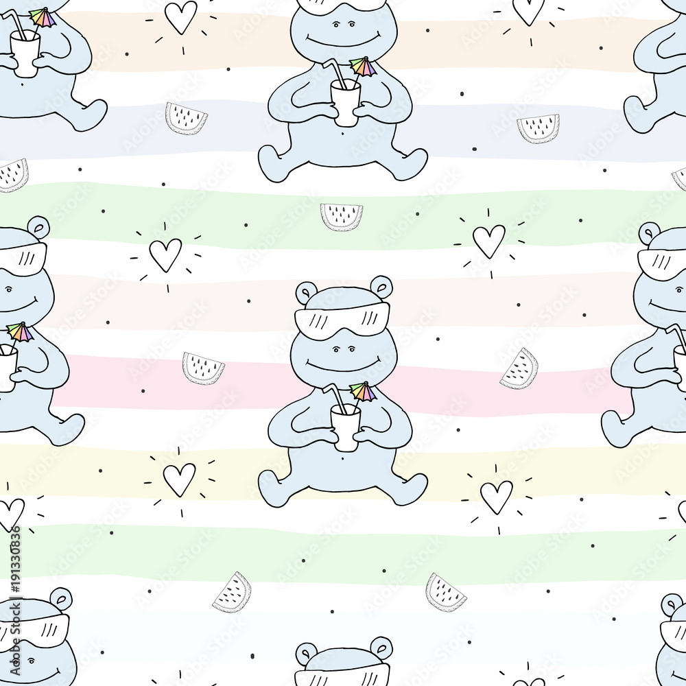 Seamless pattern with cute hippo. vector print. Seamless pattern with cute hippo. vector print.