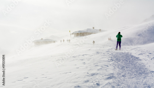 Snowstorm in the mountains at winter time. Mountains of Trentino Alto Adige, South Tyrol © lorenza62