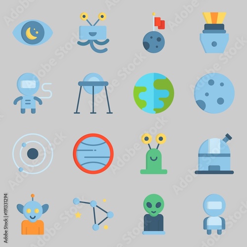 Icons set about Universe. with planet, earth and moon
