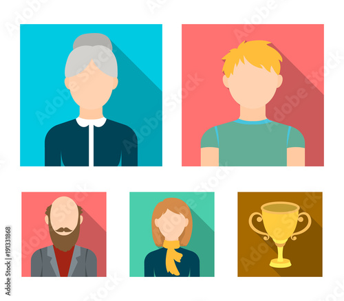 Redheaded teenager, a woman with a scarf, a gray-haired grandmother, a grandfather with a beard. Avatar set collection icons in flat style vector symbol stock illustration web.