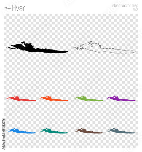 Hvar high detailed map. Island silhouette icon. Isolated Hvar black map outline. Vector illustration.