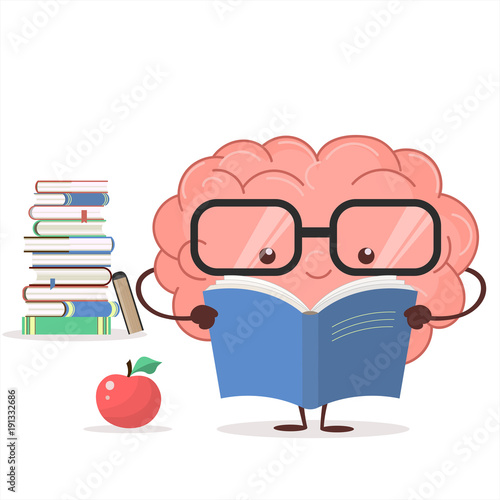 Brain with glasses and book. vector