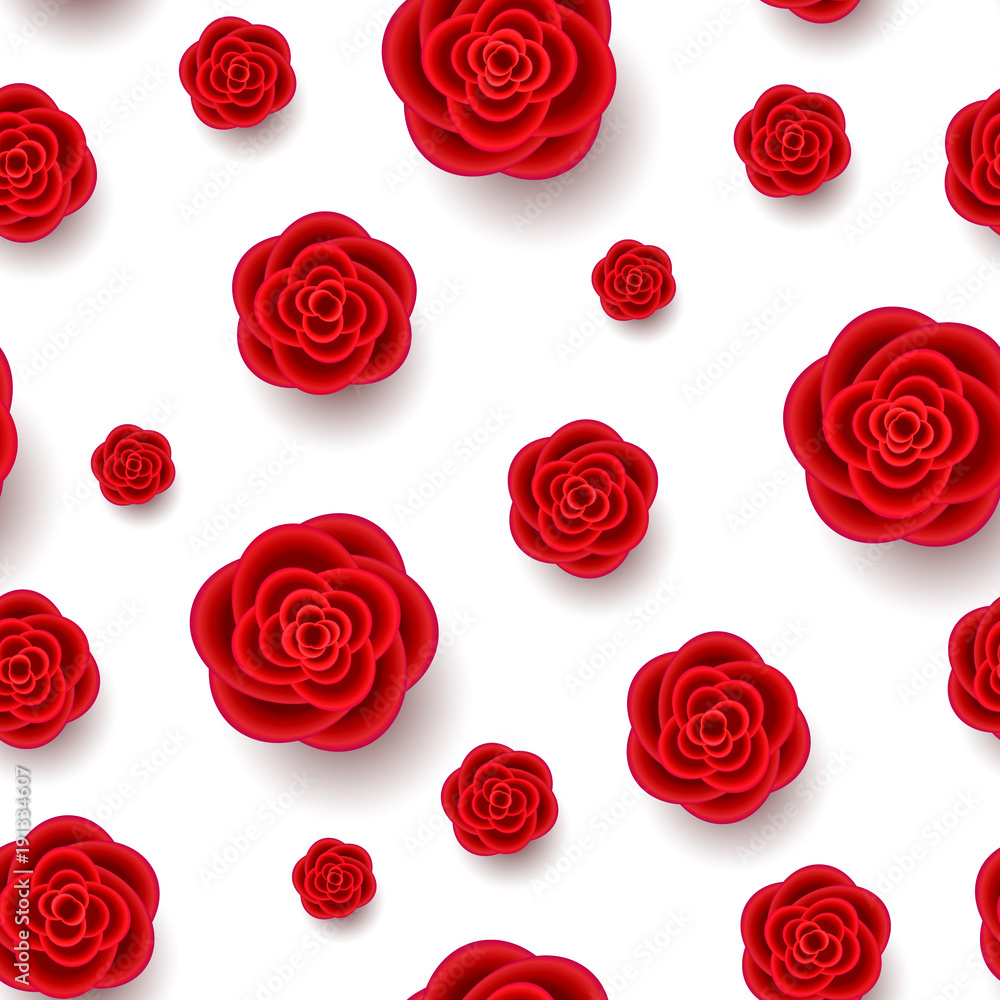 Obraz premium Red realistic flowers seamless pattern