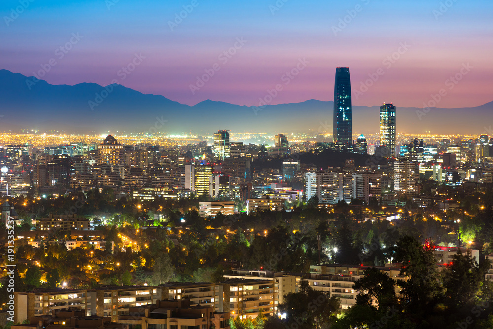 Panoramic view of Santiago de Chile with the wealthy Las Condes and Vitacura districts