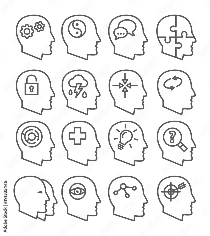 Psychology line vector icons set Psychology line vector icons set