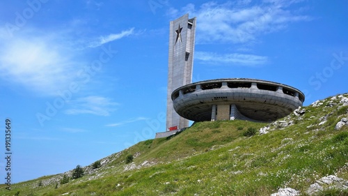 Monument on Mount Buzludzha.The monument was build "Вuzludzha" peak in „Stara Planina "mountain  in honor of the Communist Party. Now this interesting monument is left adrift.