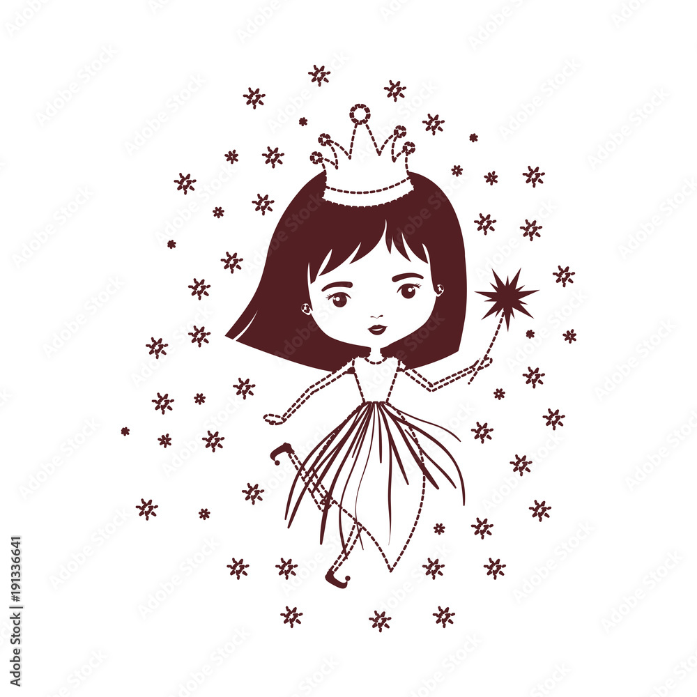 princess fairy with crown and magic wand and stars in brown dotted silhouette vector illustration princess fairy with crown and magic wand and stars in brown dotted silhouette vector illustration