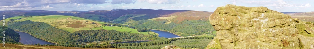 Panoramic view of Ladybower reservoir from Win Hill