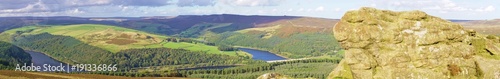 Panoramic view of Ladybower reservoir from Win Hill