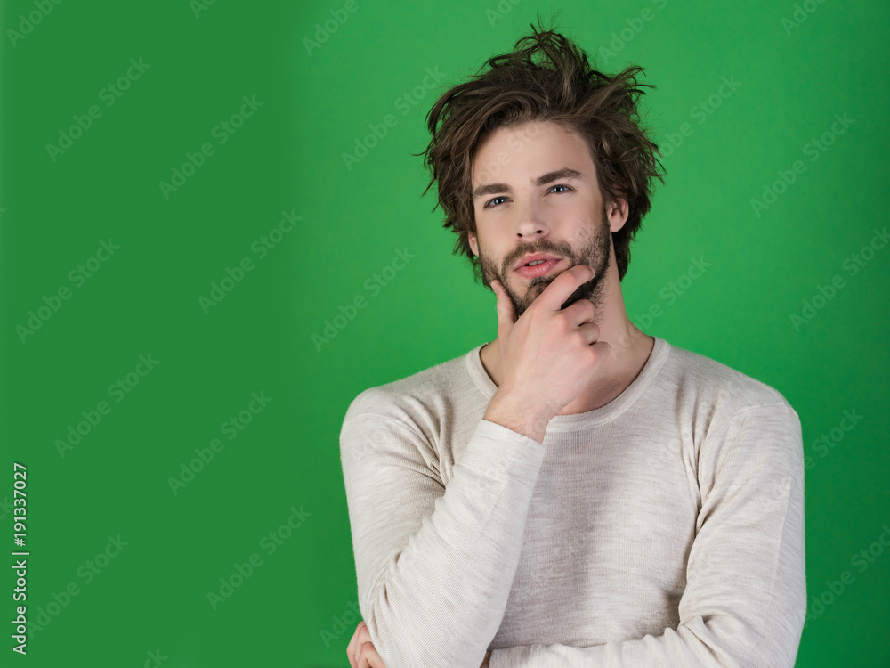 Man with disheveled hair in underwear. Man with disheveled hair in underwear.