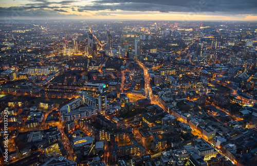 Arial view of London at dusk