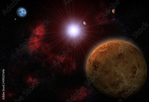 Fototapeta Naklejka Na Ścianę i Meble -  3D render of The Solar system with Venus, Mercury, The Earth, The Moon and Mars