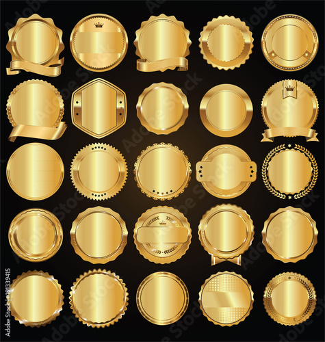 Empty golden retro labels and badges golden vector collection 