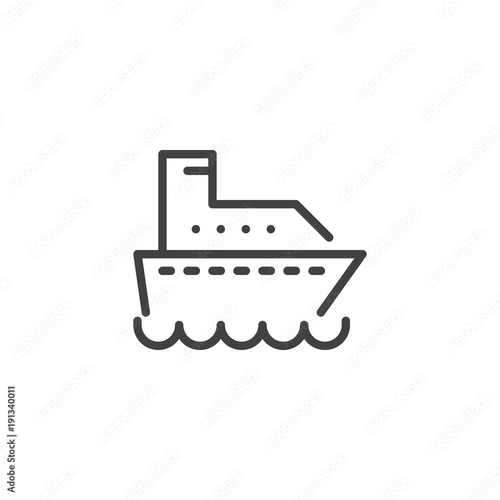 Cargo ship line icon, outline vector sign, linear style pictogram isolated on white. Transportation ferry symbol, logo illustration. Editable stroke Cargo ship line icon, outline vector sign, linear style pictogram isolated on white. Transportation ferry symbol, logo illustration. Editable stroke