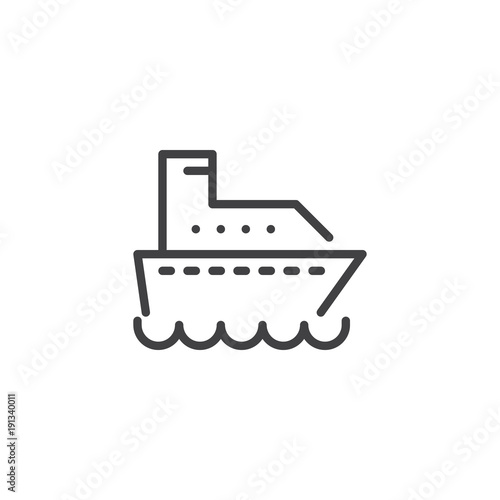 Cargo ship line icon, outline vector sign, linear style pictogram isolated on white. Transportation ferry symbol, logo illustration. Editable stroke