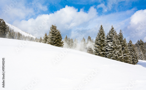 winter landscape in a mountain valley with snow. © lorenza62