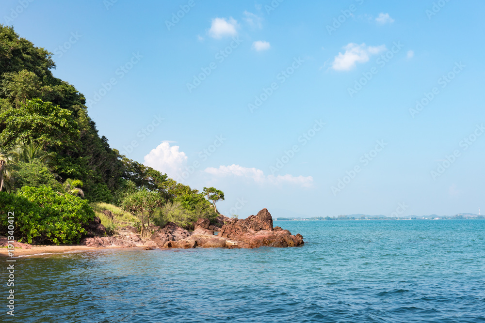 Thailand seascape with pink stones.