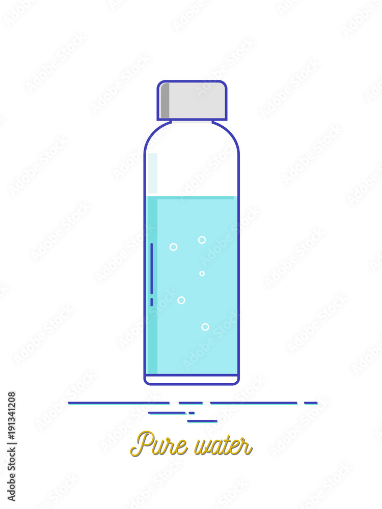 Glass or plastic bottle with water. Glass or plastic bottle with water.